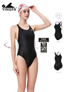 YINGFA Professional Competitive Swimsuits Women Fina Approved Black Sharkskin Sporty Swimwear X-Shaped Training Bathing Suit For Teens Girls
