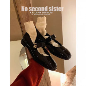 รองเท้า Mary Janes ส้นหนาสีแดงสไตล์ฝรั่งเศสสำหรับผู้หญิง รองเท้าส้นแบนแบบสวมหัวกลม ทรงหัวมน ทรงหัวมน รองเท้าแฟชั่นฤดูใบไม้ผลิ