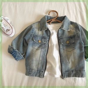 Áo Khoác Denim Trẻ Em Mùa Xuân 2025 Áo Khoác Trẻ Em Cổ Bẻ Phong Cách Hàn Quốc Có Khóa Kéo Áo Khoác Trẻ Em Thường Ngày