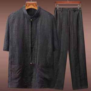 2024 Chinese Style Short Sleeve Shangyun Silk Two-Piece Set Fashionable Urban Mid-Aged Mens Summer Shirt with Long Pants