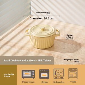 Ceramic Steamed Egg Soup Bowl with Lid Double Ear Baby Supplementary Food Special Bowl Steamed Dumpling Soup Bowl Home Use