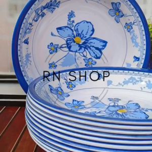 12 PIRING MELAMIN ULIR MOTIF TIONGKO BIRU TEBAL 9INCH 23 CM MODEL CEKUNG