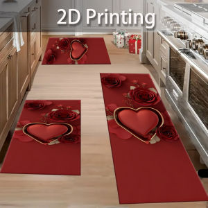 VIKAMA Red Love Heart Ngày Lễ Tình Nhân Thảm Chùi Chân Cao Cấp Thảm Chào Mừng Thảm Trải Sàn Phong Cách Hiện Đại Thảm Polyester Cho Nhà Bếp Phòng Khách Phòng Ngủ Nhà