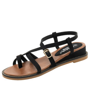 Bohemian Cross Band Toe Post Roman Style Comfortable Womens Sandals Breathable Low Heel Flat Bottom PU Leather Inner