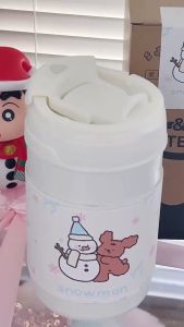 แก้วเก็บความเย็น แก้วเก็บอุณหภูมิ ตุ๊กตาหิมะคริสต์มาส มีฝาและหลอดให้ ขนาด500ml เก็บความอุ่นได้8-9ชม พร้อมส่งไทย