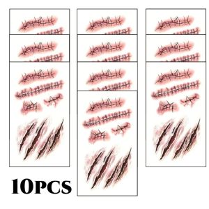 3D Fake Scar Tattoos Sticker Body Face Realistic Scab Temporary Tattoos Halloween Horror Wound Bloody DIY Makeup Stickers
