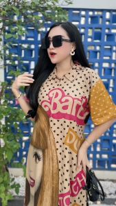 Daster Barbie Viral Terbaru Busui Jumbo LD 120 Kerah Kemeja Korean Style Ibu Muda Bumil Kekinian