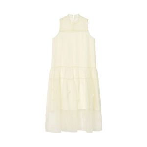 Váy Dài Không Tay Cổ Đứng Kiểu Pháp Thanh Lịch Lưới Phong Cách Hepburn Màu Trắng Thanh Lịch Cho Nữ Mùa Hè Váy Chữ a