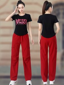 2024 Fashion Square Dance Outfit Thin Short Sleeve Summer Dancing Clothes Womens Sportswear Yoga Fitness Gym Workout Set