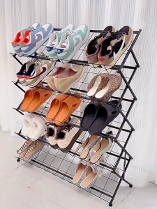 FurnishFiesta Mesh rack No Assembly Foldable Shoe Rack Large Capacity Shoe Storage Organizer Carbon Steel Shoe Shelf for Home Entryway Bedroom