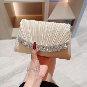 Velvet Evening Clutch Bag with Diamond Decoration Party Dress Bag Ball Handbag Elegant Folded Design for Women
