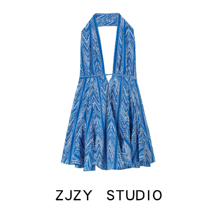 ZR Fashion Style Za Women's Clothing French Retro Fashion Print Hanging