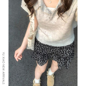 YUXIAO | Black Floral Puffy Lightweight Slimming A-line Skirt
