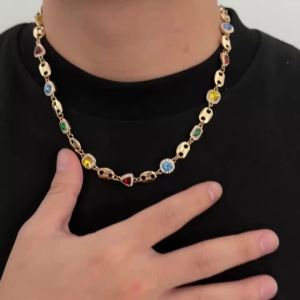 Salircon Trendy Exquisite Luxury Rhinestone Choker Necklace Bracelet Set for Men New Elegant Colorful Charm Necklace Y2K Jewelry