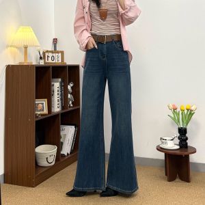 Retro High Waist Wide Leg Jeans Womens Autumn Fashion Washed Loose Fit Casual Bell Bottoms Comfortable Stretch Denim Pants