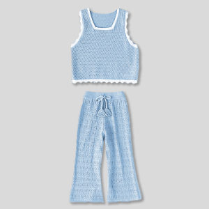 Girls Knitted Summer Outfit Set Baby Vest And Pants Two Piece Set Childrens Fashionable Clothes Cotton 100% Korean Style