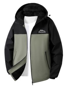 Thickened Fleece Mens Cotton Jacket Casual Hooded Windproof Waterproof Fashion Urban Style Polyester Fiber Lined Long Sleeve Coat