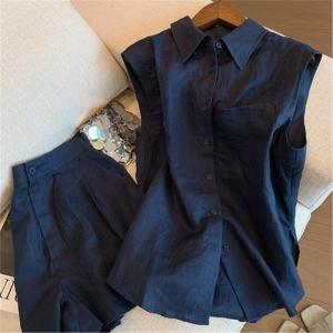 High-End Cotton Linen Set for Women Young Style Summer Shirt Shorts Two-Piece Set Luxury Feelings Buttoning Wearing Way