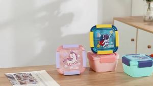 AODUOYAYA Cartoon Bento Lunch Box Kids Lunch Box Food Leak-proof with Spoon Sauce Box Microwave Safe Portable
