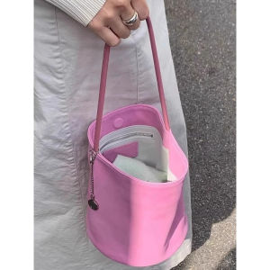 Elegant Commuter Womens Bucket Handbag Large Capacity Single Shoulder Pink Portable Bag Fashionable Korean Style Water Resistant