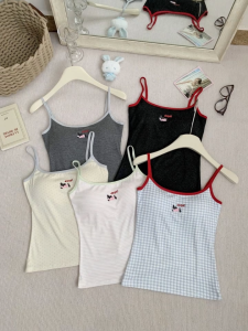 B1T1 Womens Off-Shoulder Vest Classic Line Design Padded Short Round Neck Sleeveless Shirt