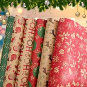 Polocat 50*75cm Christmas Gift Wrapping Paper Santa Claus Snowflake Reindeer Print Kraft Paper Christmas Pattern Gift Wrap