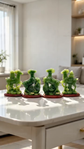 Green Zodiac Sheep Figurine Set Feng Shui Wealth Lucky Ornament for Home Office Table Decor & Gift