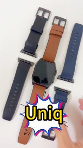 Uniq Straden Inner Silicone Outer Genuine Leather Strap for iWatch 49mm Ultra 45mm 44mm 42mm Series 4 5 6 7 8 SE
