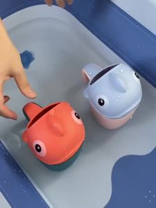 Baby Bath Shower Head Rinse Cup Cartoon Shark Cute Bathing Toy for 0-6 Years Old Infant Toddler Portable Bathroom Accessories