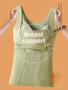 PIER N°5 | Warmth Womens Vest Herbal Primary Color Winter Front Buttoned Bralette Included Thickened V-neck Plant Floral Pattern