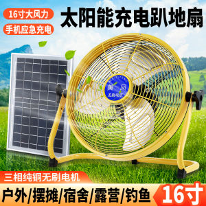 Solar Powered Rechargeable Floor Fan with Battery Home Use 12V 16 Inch Brushless High Power Large Wind Electric Fan
