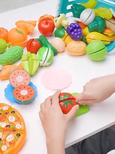 25/35/68pcs Cutting Play Food Toy Pretend Play Fruit &Vegetables with Chopping Board Knife Plates Basket Educational Kitchen Toy