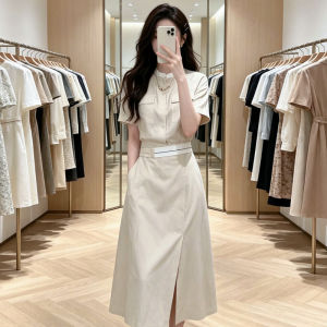 LIRUSHAN | French Style Apricot Color Short Sleeve Jumpsuit Dress