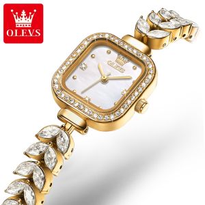 OLEVS luxury watch for women original waterproof stainless steel diamond mermaid strap square gold watch