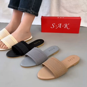 SAK.FOOTWEAR Elegant Women Casual Flat Sandals with Round Toe and Striped Pattern AK-20 SIZE 35-40