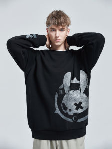 Retro Street Style Mens Sweatshirt Thin Silver Heat Transfer Base Layer Shirt Spring Season round Neck Cotton 100% Youth Fashion