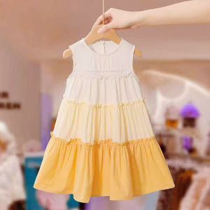 Summer New Korean Version Yellow Sweet and Cute Gradient Color Girls Casual Sleeveless Dress 3-7 Years Old Daily Wear
