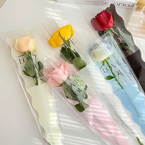Transparent Rose Sleeve Bag Single Flower Wrapper LOVE YOU for Fresh Bouquet Gift Packaging