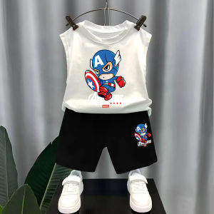 Boys Cotton Vest Set Casual Summer Sleeveless T-shirt Cartoon Two-piece Set Street Style Trendy Comfortable Breathable Clothing