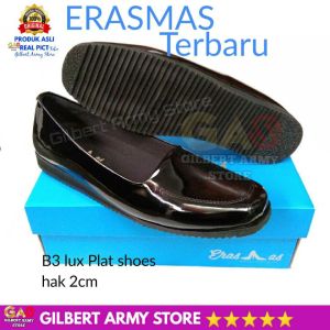 GILBERT ARMY STORE Erasmas Sepatu Wanita Terbaru Persit Pns Hak 2cm Hitam B3 kulit Tanpa Hak Flat