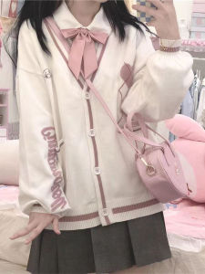 Áo Len Cardigan Dệt Kim Dài Tay Rộng Rãi Thêu Phong Cách Nhật Bản JK Dành Cho Nữ Sinh Viên Áo Khoác Ngoài Mùa Đông Màu Trơn Cổ Chữ V Nút Đơn