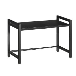 【HOSPORT】Expandable Microwave Rack Height Adjustable Microwave Oven Rack with 6 Hooks Over Microwave Shelf for Kitchen Countertop