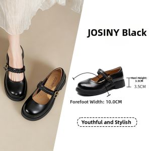 Josiny | Shallow Mary Jane Leather Flats for Women Black