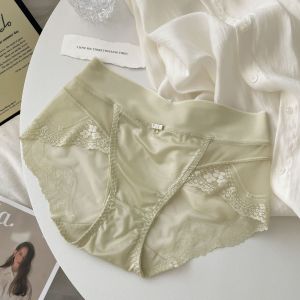 ฝรั่งเศส ผ้าซาติน ลูกไม้ งานปัก ผู้หญิง เซ็กซี่ ตาข่ายกึ่งโปร่งใสสูง ยืดได้ ระบายอากาศได้ดี กลาง เอว กอดสามเหลี่ยม กางเกงชั้นในหญิง