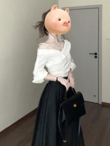 SENWA | White Off-Shoulder Elegant Korean Style Long Dress Set