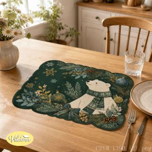 VIKAMA Christmas Snowman Polar Bear Placemat Lantern Table Mat Dining Kitchen Holiday Home Decor Aesthetic Art Large Premium