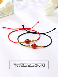 ZHOU LIU FU 周六福 24K Solid Gold Bracelets for Women Red Agate Bracelet Real Pure Gold Adjustable Bracelets