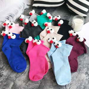 Womens Cartoon 3D Big Eyes Socks Candy Color Cuffed Mid-Calf Socks Sweet Style All Seasons Solid Color Cotton Blend Socks