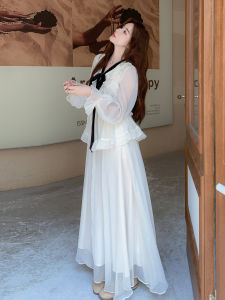 Romantic Beige French Style Gentle First Love Dress Womens Autumn New Style Fake Two-Piece Elegant Casual Long Sleeve Loose Fit