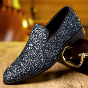 GRAZIA Mens Loafers Shoes Fashionable and Trendy Business Dress Shoes Sequin Design Mens Party Shoes